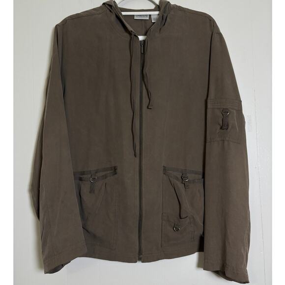 Chico's Size 2 100% Silk Hooded Full Zip Utility Style Jacket - Picture 1 of 4